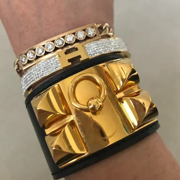Sineed by Neiman Marcus Luxury H Design Gold Plated Bracelet - Picture 1 of 5